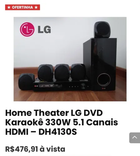 Home Theater LG DVD Karaokê 330W 5.1 Canais HDMI - DH413OS