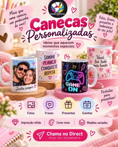 Caneca, chaveiro, copo personalizado