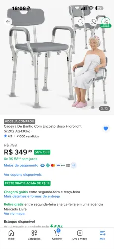 Cadeira/Banco para Banho Hidrolight com Encosto e Apoio de Braços - NOVA E LACRADA