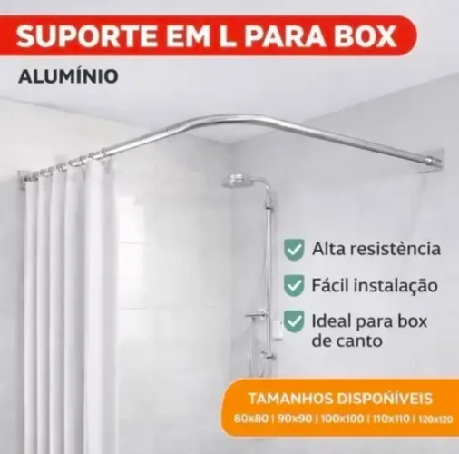 Fácil e Prático Suporte Varão em L Bastão resistente para cortina Box banheiro lavabo