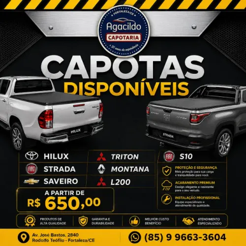 CAPOTA AUTOMOTIVA AGACILDO CAPOTARIA |PICAPES HILUX L200 FORD RANGER S10 MONTANA FIAT TORO