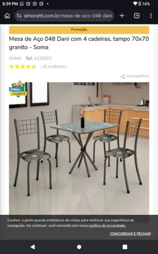 Mesa de aço 4 cadeiras