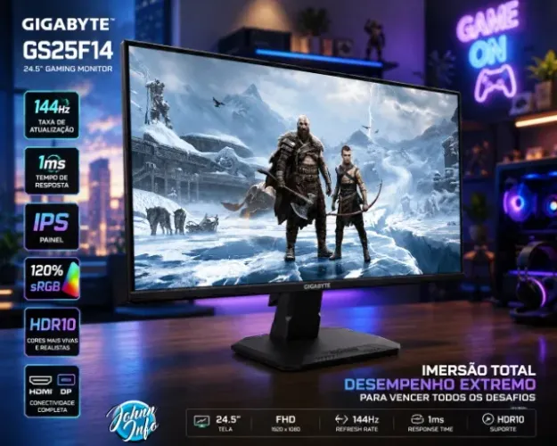 Monitor Gamer Gigabyte 24.5 FHD, IPS, 144Hz, 1ms, HDR10, 120% sRGB, HDMI/DisplayPort