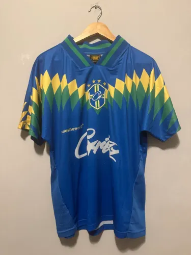 Camisa do Brasil Corteiz Jersey Oficial - Seleção Brasileira Copa Do Mundo Azul Amarela