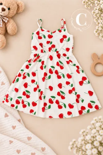 Vestido Infantil Coração de Cerejas 3-4 Anos