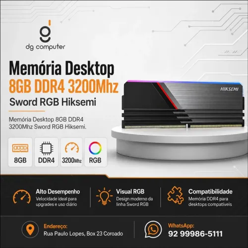 Memória Desktop 8gb ddr4 sword RGB 