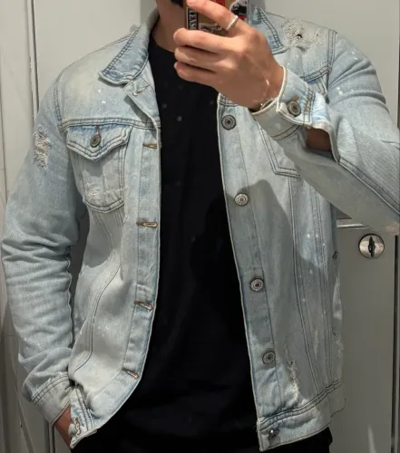jaqueta jeans masculina destroyed P
