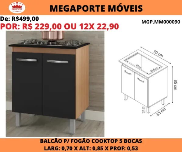 Balcão Cooktop Jade P/Fogão 5 Bocas