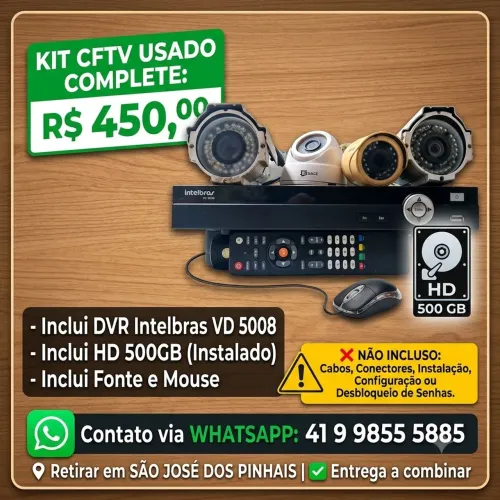 Kit de Câmeras Intelbras Completo (DVR + HD 500GB + 4 Câmeras)