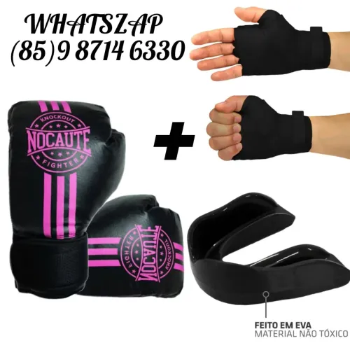 Kit Muay Thai boxe Rosa. Luvas proteção bocal e bandagem. Entrega grátis 
