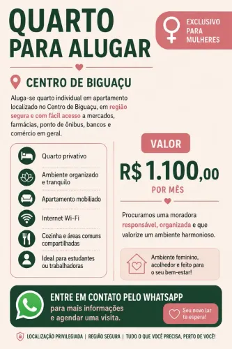 Quartos para alugar somente para Mulheres
