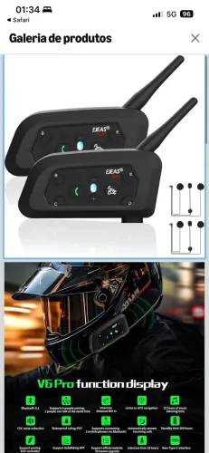 Intercomunicador EJEAS V6 com Bluetooth, para capacetes completos e articulados