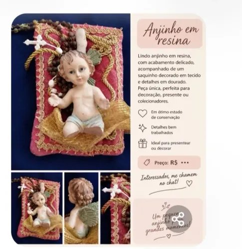 Anjinho Querubim em Resina - Peça Decorativa Vintage com Acabamento Dourado
