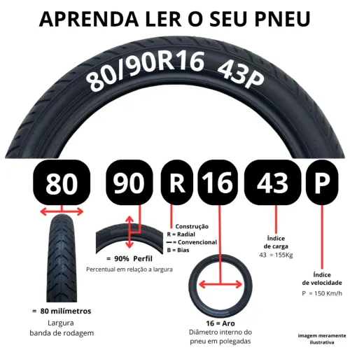 Pneu Dianteiro Moto 80/90-16 43P Sem Câmara - Novo