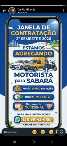 Agregando motorista para Sabará e BH