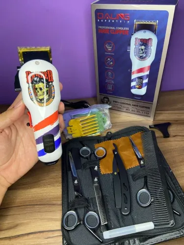 Maquina de Cortar Cabelo sem Fio Barber + Kit Tesouras