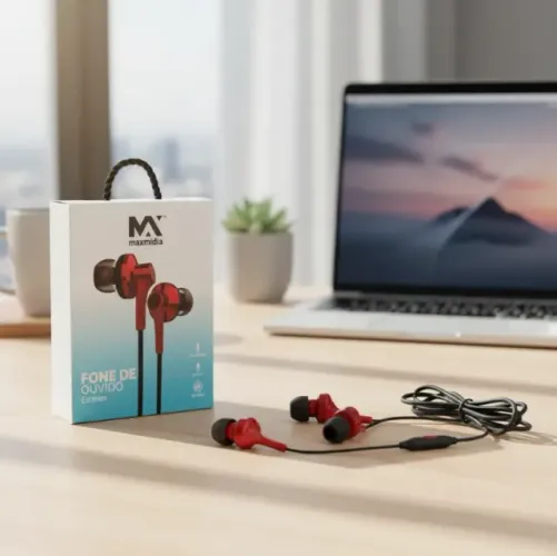 Fone De Ouvido Maxmidia Vermelho Com Fio