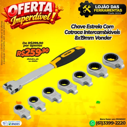 Chave Estrela Com Catraca Intercambiáveis 8x19mm Vonder