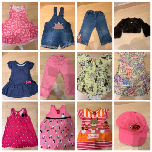 Lote com 12 itens de roupas para meninas tamanho 1 ano