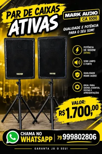 PAR DE CAIXAS ATIVAS MARK AUDIO CA 1000W