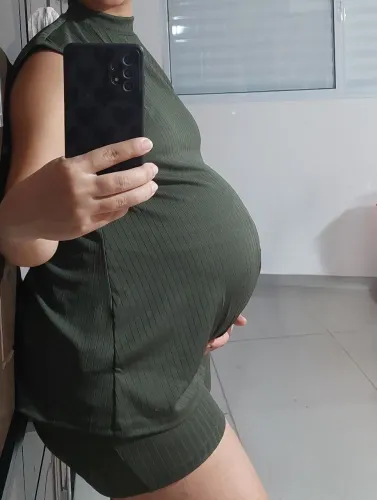 Conjunto Gestante Maternity Shein Canelado - Verde Militar Tamanho G - Short e Camiseta