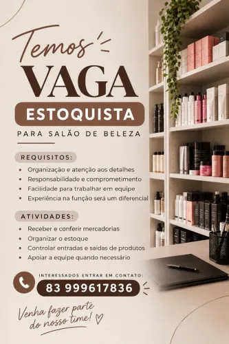 Vaga para estoque em salão de beleza