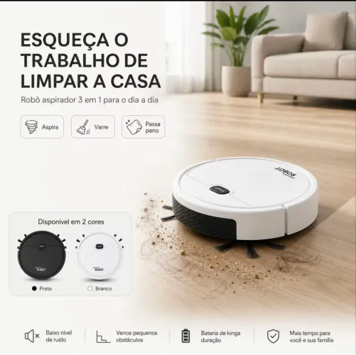 Robô Aspirador Automático 1200PA de Alta Sucção, Máquina de Limpeza Doméstica Silencios...