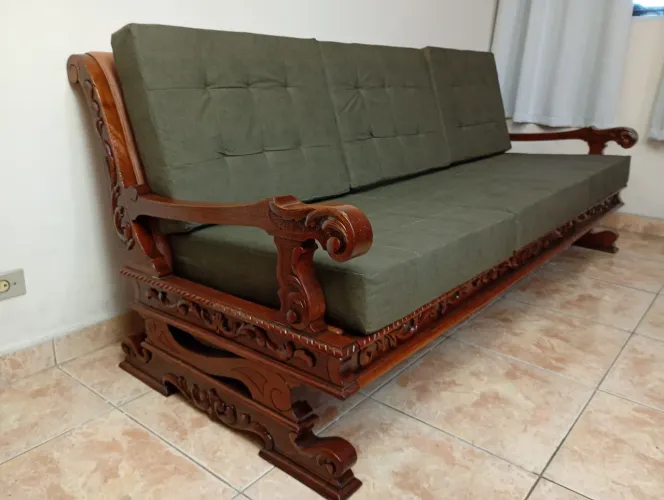 Sofá maciço rústico tecido impermeável (restaurado)