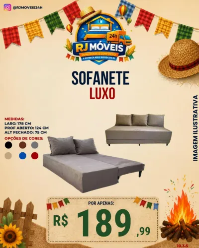Sofá cama com pés e 3 almofadas entrega em 24 horas, pague na entrega