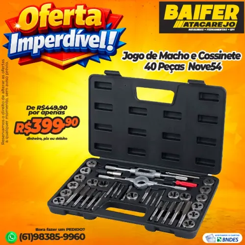 Jogo de Macho e Cossinete 40 Peças Nove54