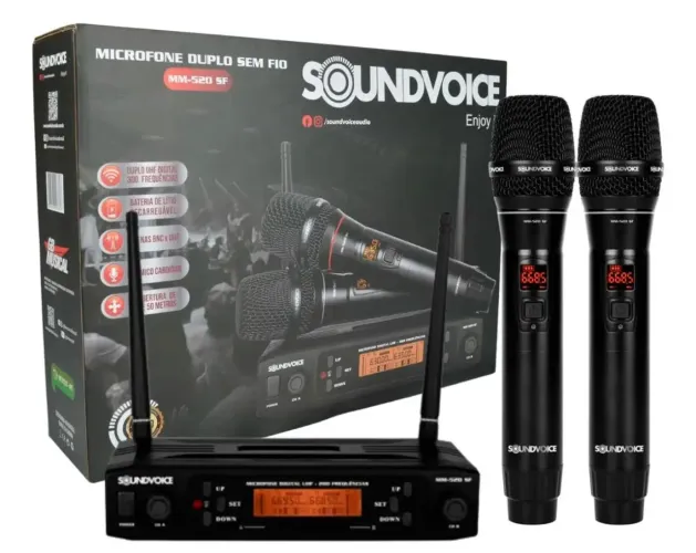 Microfone Duplo Sem Fio Profissional Soundvoice MM-520SF