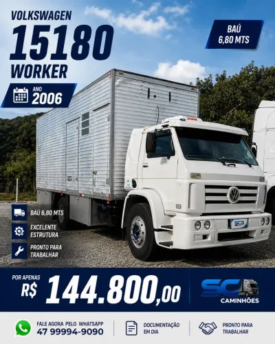 VW 15-180e Worker Ano 2006 Baú 6,80 c/ Ar