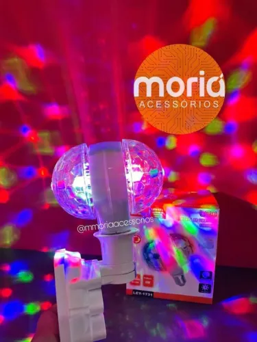 Lâmpada Led Giratória Dupla Globo Rotativa Festa Balada Base Colorida RGB