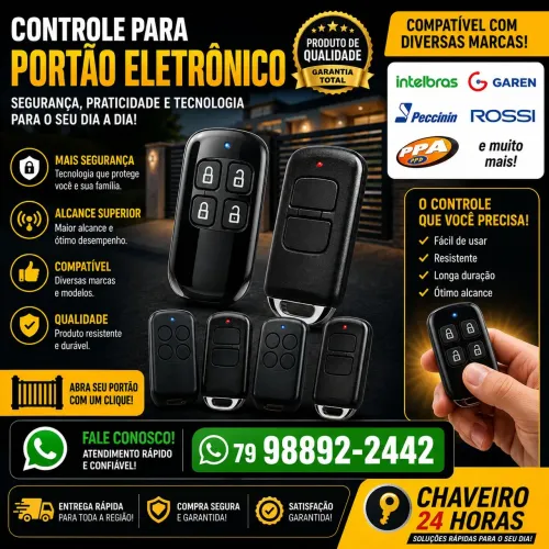 Controle para portões eletrônicos e Chaveiro 24 horas