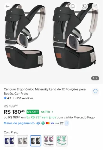 Canguru Ergonômico Maternity Land de 12 Posições para Bebês, Cor Preto