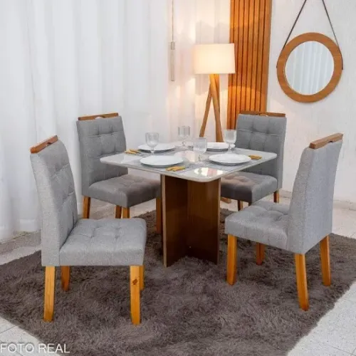 Mesa de Jantar Liana 90x90 C/4 Cadeiras em Linho MDF/MDP rf16 S