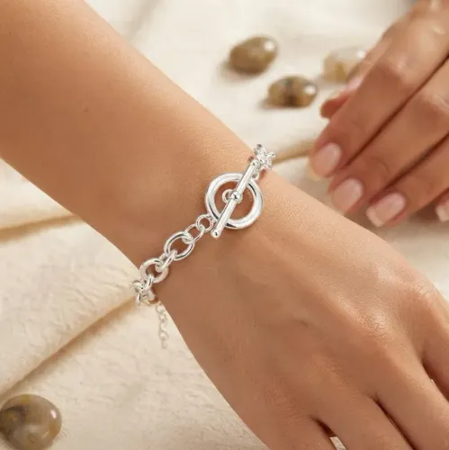 Pulseira de Elos com Fecho T Toggle Banhada a Prata 925