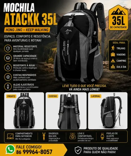 Mochila Atackk 35L Hong Jing Keep - Impermeável e Resistente. Nova.