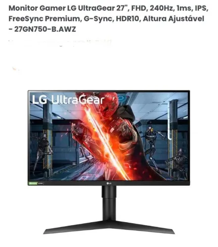 Monitor Game LG UltraGear 27", FHD,240Hz