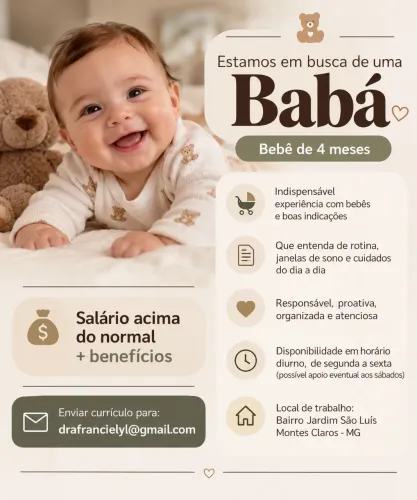 Vaga para Babá - Bebê de 4 meses | Montes Claros