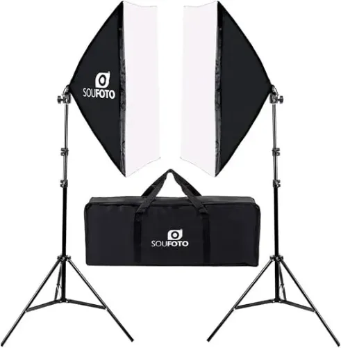 Kit Softbox Duplo para Iluminação Profissional, Luz Suave 50x70cm, Tripé Ajustável até 2m