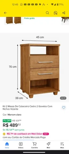 Mesa De Cabeceira Cedro 2 Gavetas Com Nichos Valente