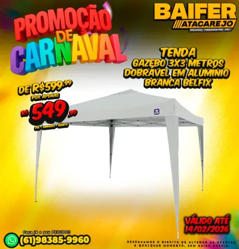 Tenda Gazebo 3x3 Metros Dobrável em Alumínio Branca Belfix