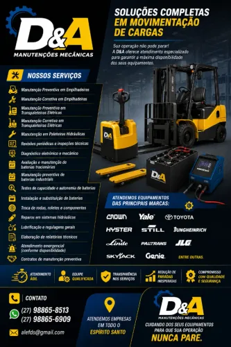 MANUTENÇÃO DE EMPILHADEIRAS ELETRICAS, RETRATEIS, PALETEIRAS, BATERIA
