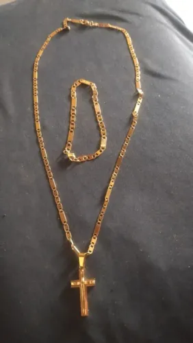 Kit corrente e pulseira aço inoxidável pegar Havan ou posto canaã