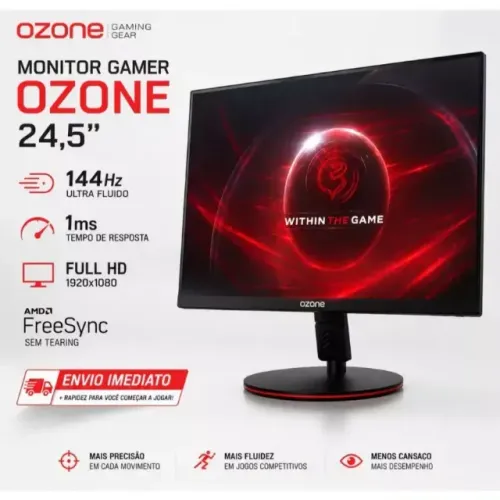 Monitor Gamer Ozone 24,5? 144Hz Full HD 1ms FreeSync HDMI | Ideal para FPS e Competitivo