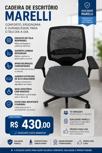 CADEIRA DE ESCRITÓRIO MARELLI ERGONÔMICA - NOVA
