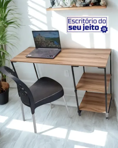 Mesa para Computador 1,1m NOVA Multiuso Industrial com prateleira Notebook de Escritório