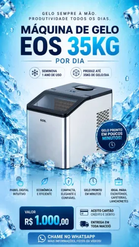 Máquina de Gelo EOS 35kg/24h - Seminova | Apenas 1 Ano de Uso