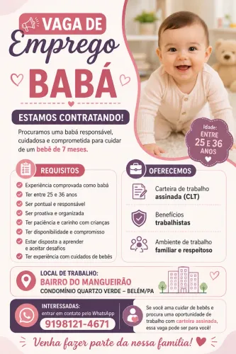 Vaga de emprego para babá